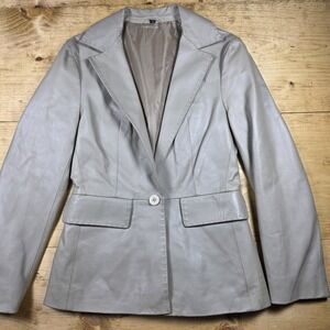 OverPell Italian Leather Jacket Women's Small Gray Made in Italy‎